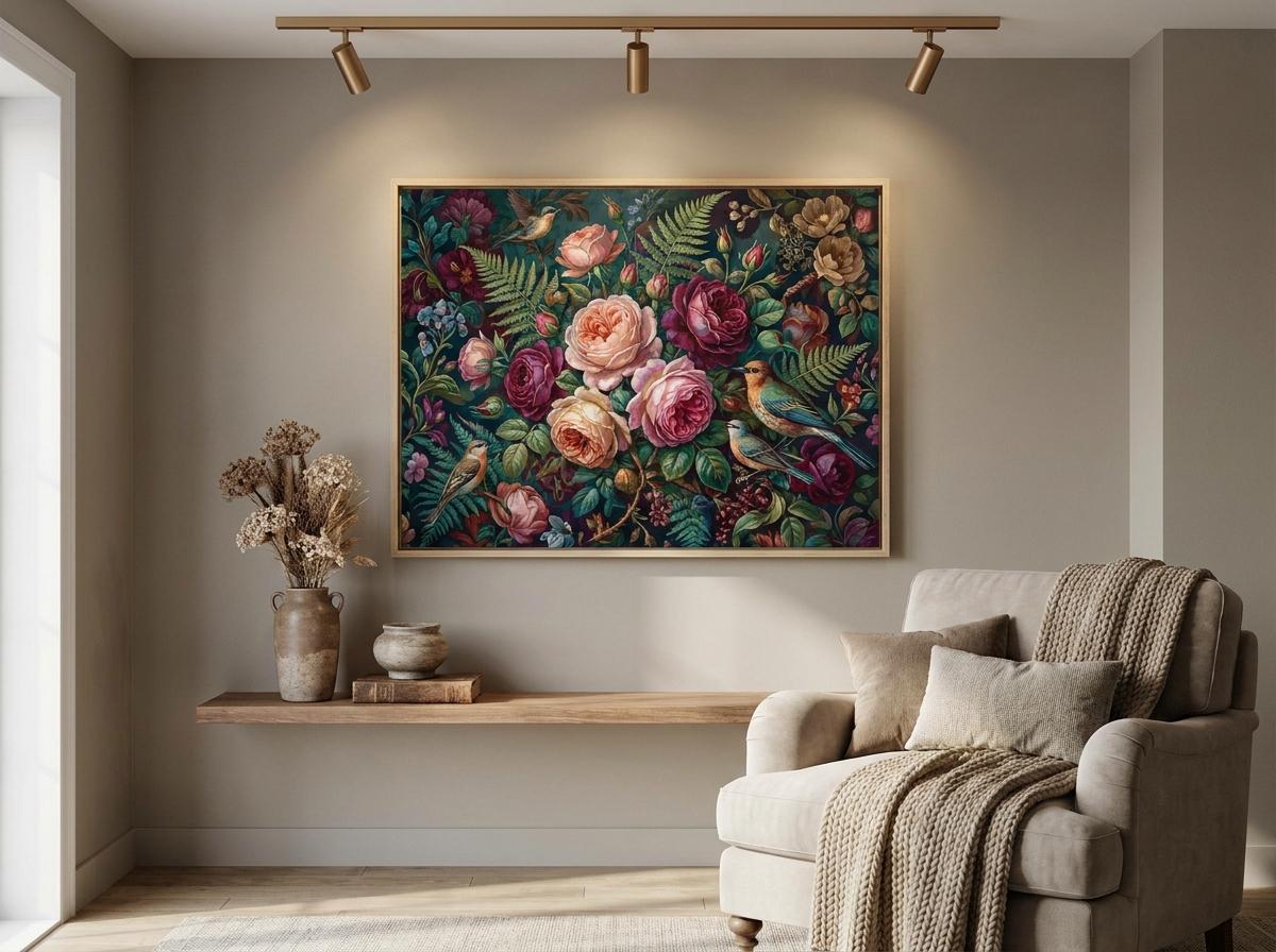 A custom paint-by-numbers canvas turned into a living room focal point